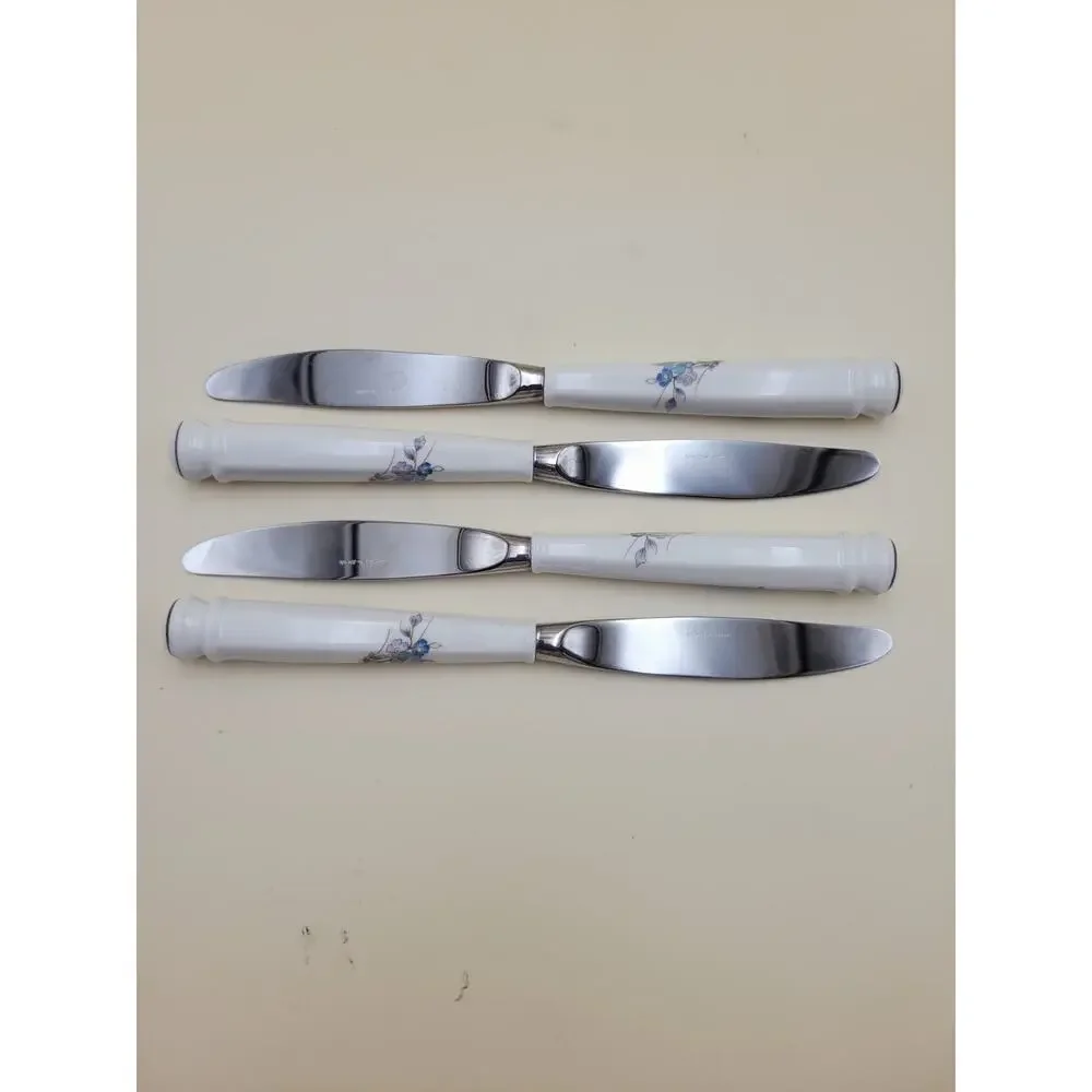 Vintage Noritake Bleufleur Flatware Set - 20pc Stainless Porcelain Japan Floral